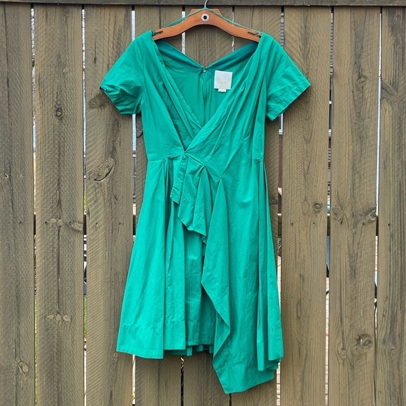 Anthropologie Maeve Asymmetrical Poplin Green Dress Size 2 - Picture 2 of 5